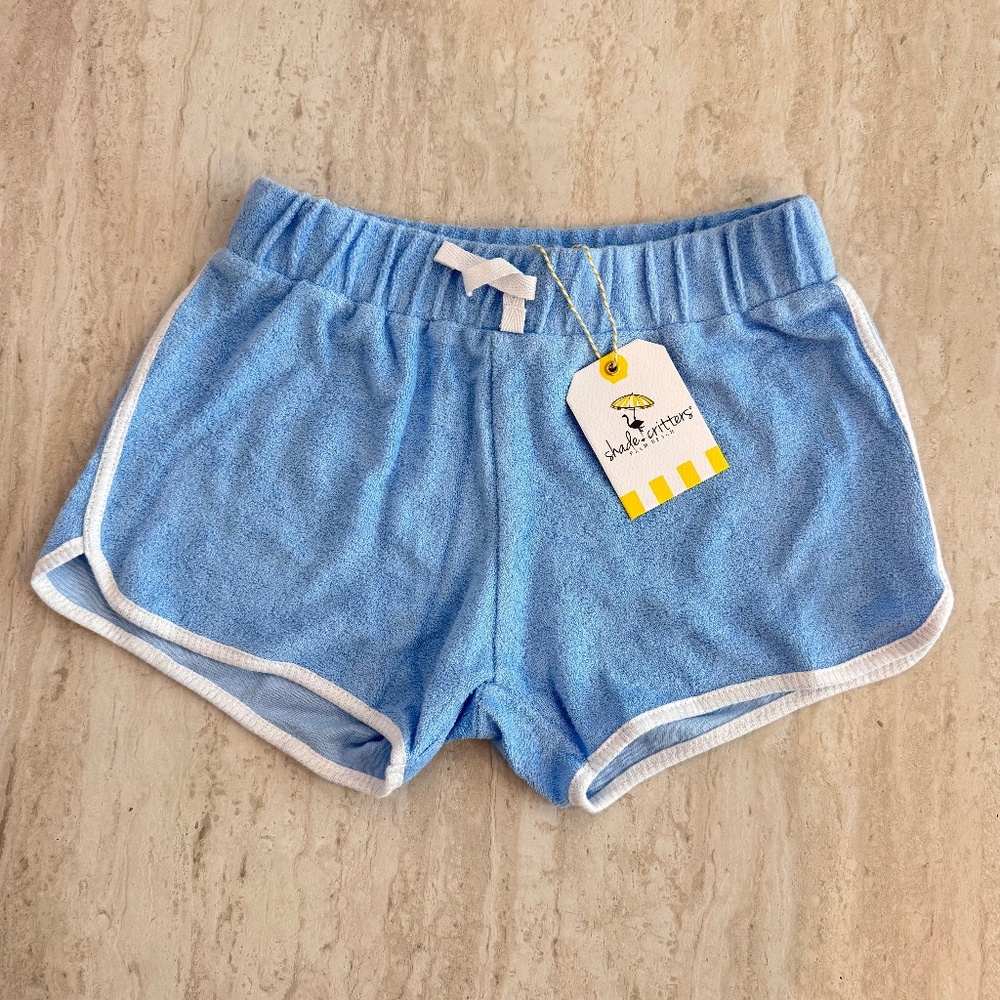Shade Critters‎ Terry Cloth Shorts Blue White Trim Girls XL (14) New